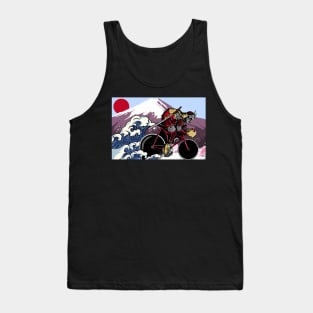 Japanese Samurai Cycling through Rushing Waves Tank Top